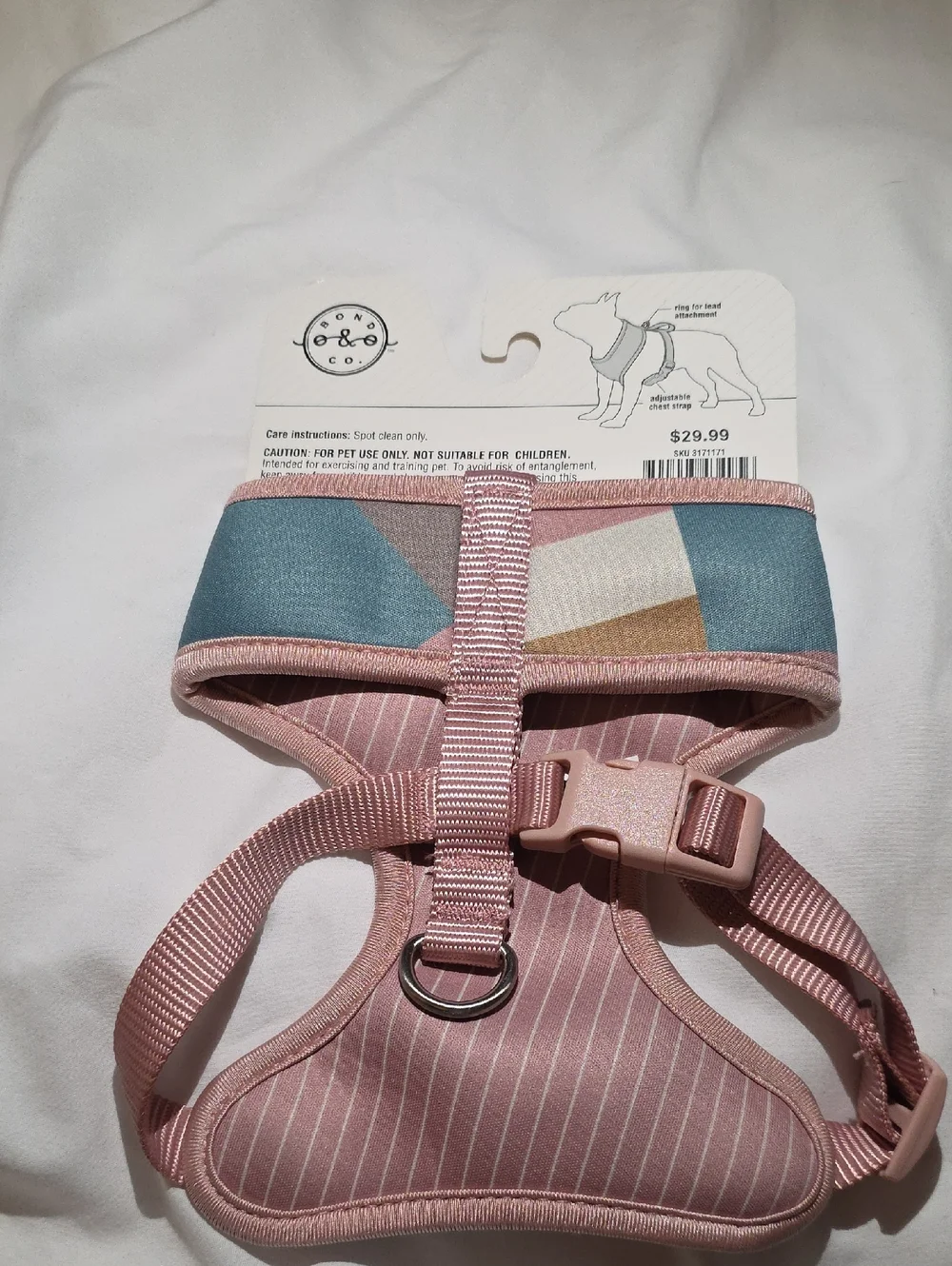 Bond & Co. Reversible Geometric Pink Dog Harness size XS Chest 12-18 Inch